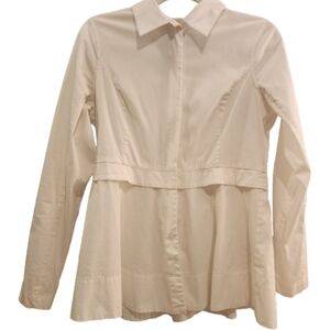 Donna Karan NY White Shirt-Fabric Jacket | Hidden Zip | Peplum Tailored | Size M